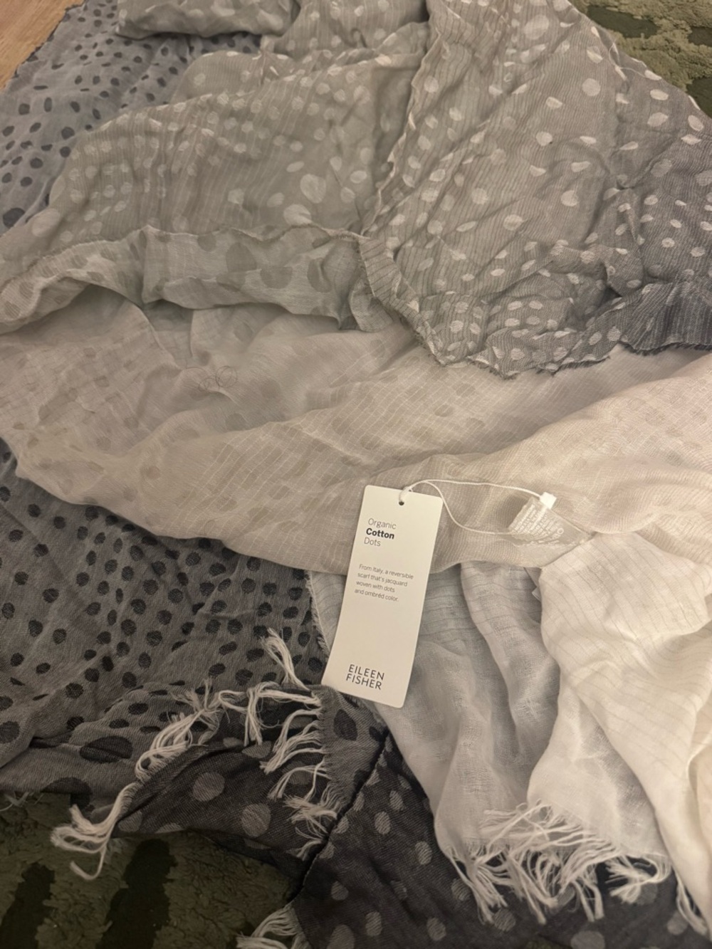 EILEEN FISHER Gray and White Organic Cotton Dot Throw